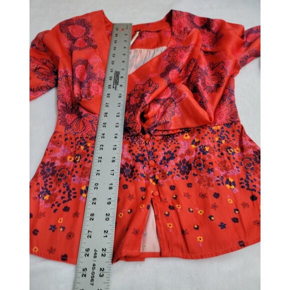 Free People Run Free Blouse Womens Small Draped Tie Front Floral Balloon Sleeve - Picture 10 of 11